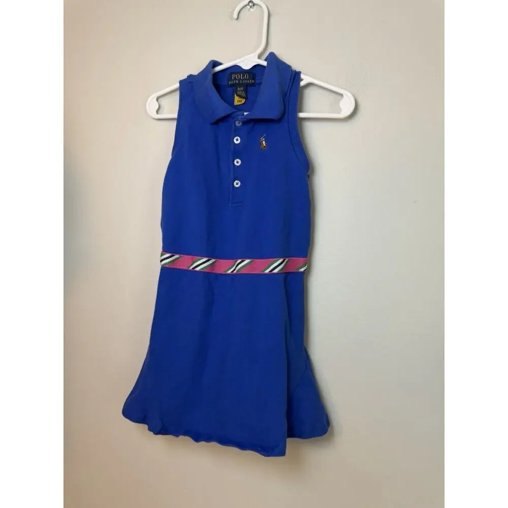 POLO RALPH LAUREN Blue Iris Cotton Sleeveless Polo Dress 3/3T